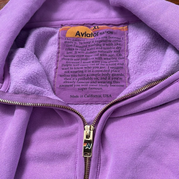 Aviator Nation Embroidery 1/2 Half Zip Sweatshirt Purple Size XL RARE - Picture 6 of 6